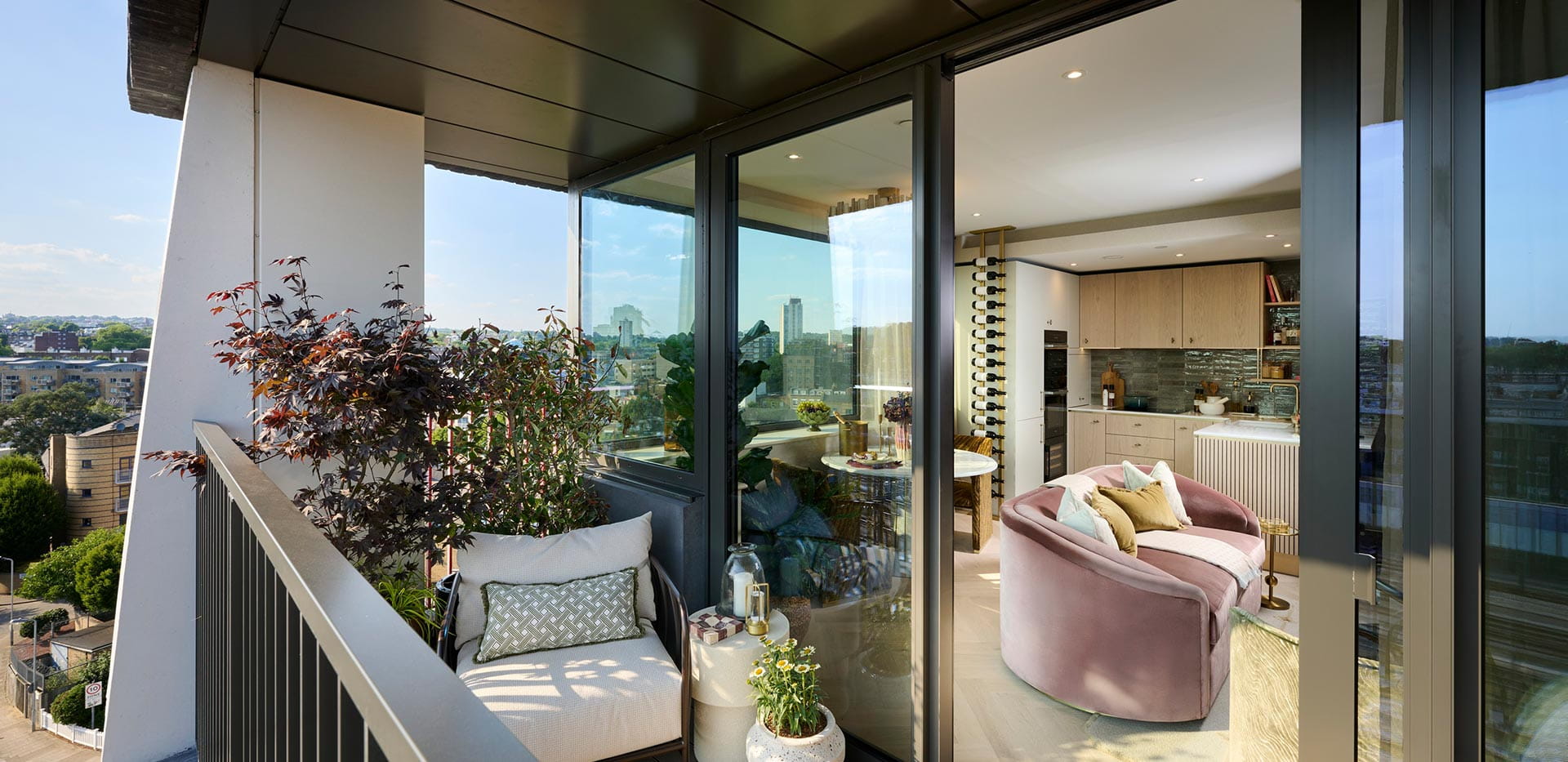 Spacious balcony with city views