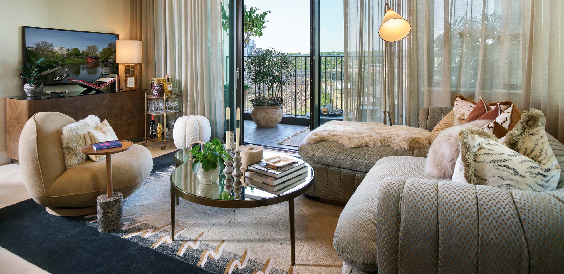 Spacious living area with city views