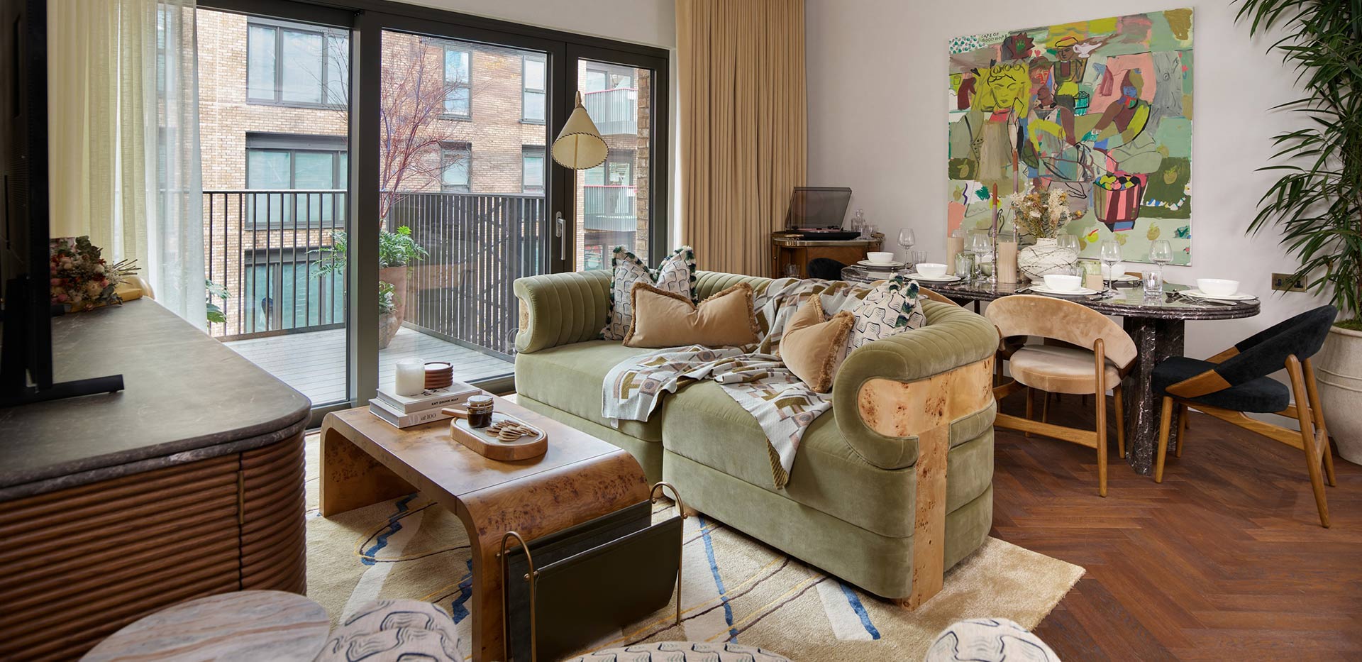 Camden Goods Yard spacious living area with development views