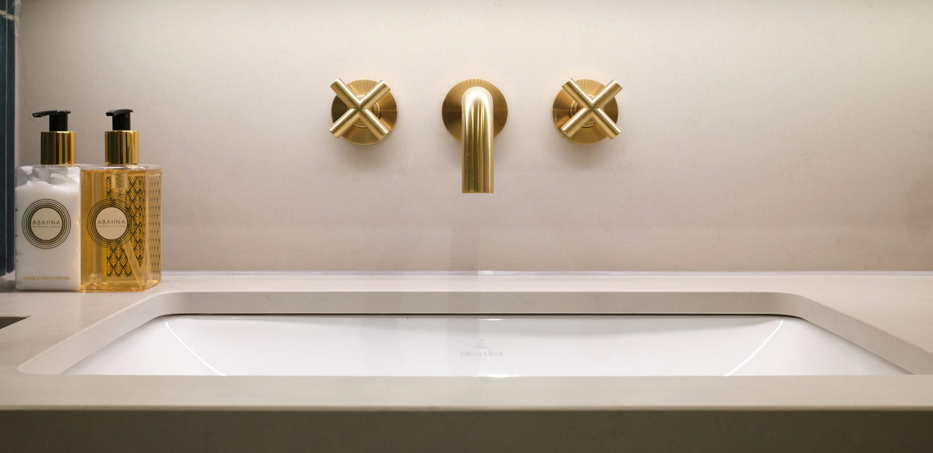 A close up image of the bathroom sink within the Signature Collection showhome