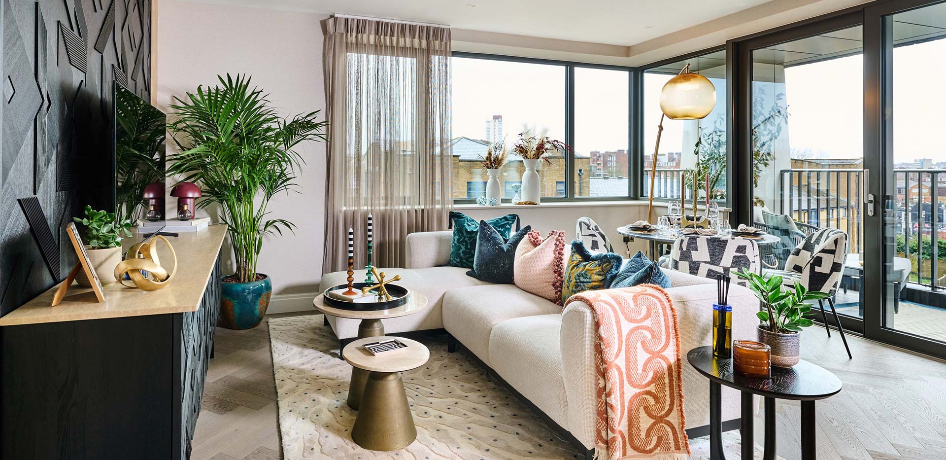 An image of the living area within a showhome of The Signature Collection