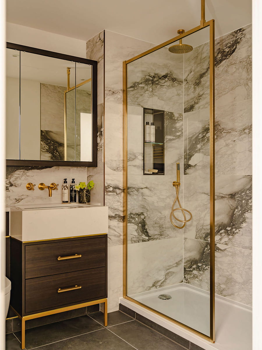 An interior image of the Bathroom showing the shower