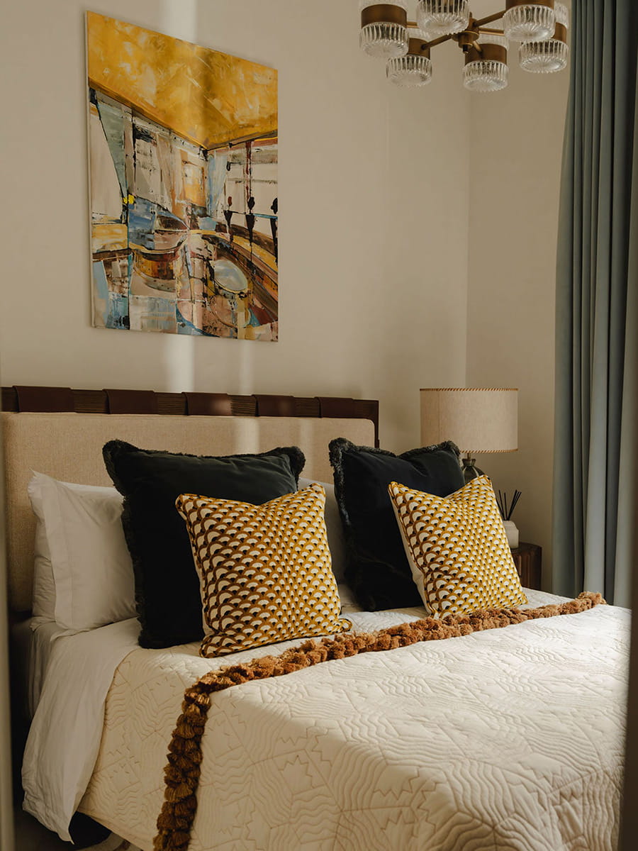 An interior Bedroom image close up of the bed