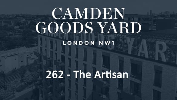 Text that reads Camden Goods Yard London NW1 261 - The Artisan, with the development as a translucent background