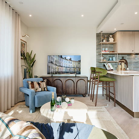 An image of the living area within a Camden Goods Yard showhome