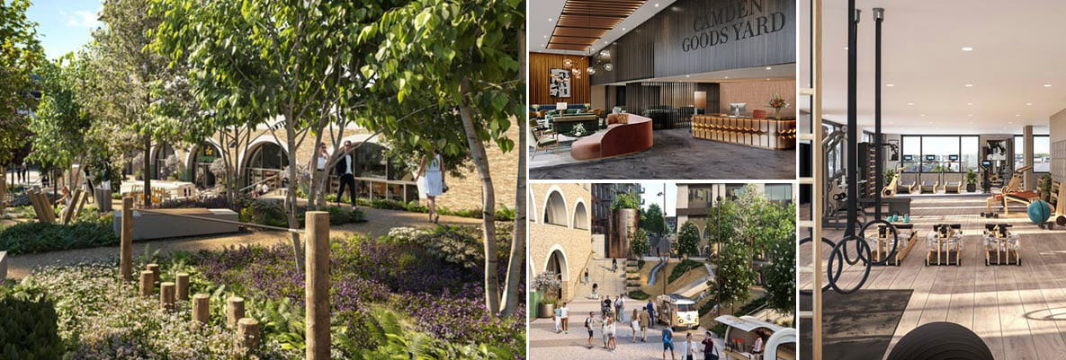 A montage of Facilities CGIs at Camden Goods Yard