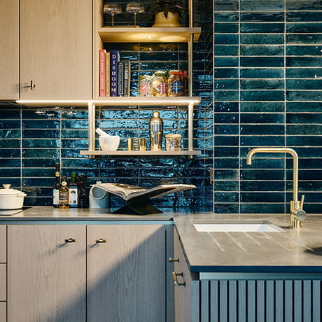 Teal designed kitchen at Camden Goods Yard