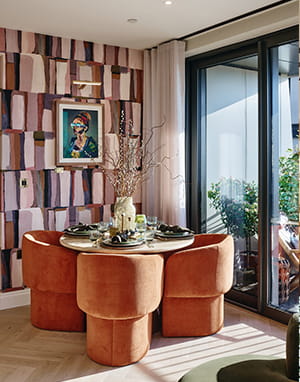 Camden Goods Yard showhome dining area overlooking the development