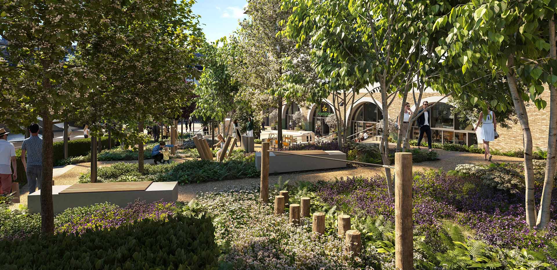 An exterior image of the Green Space available at Camden Goods Yard
