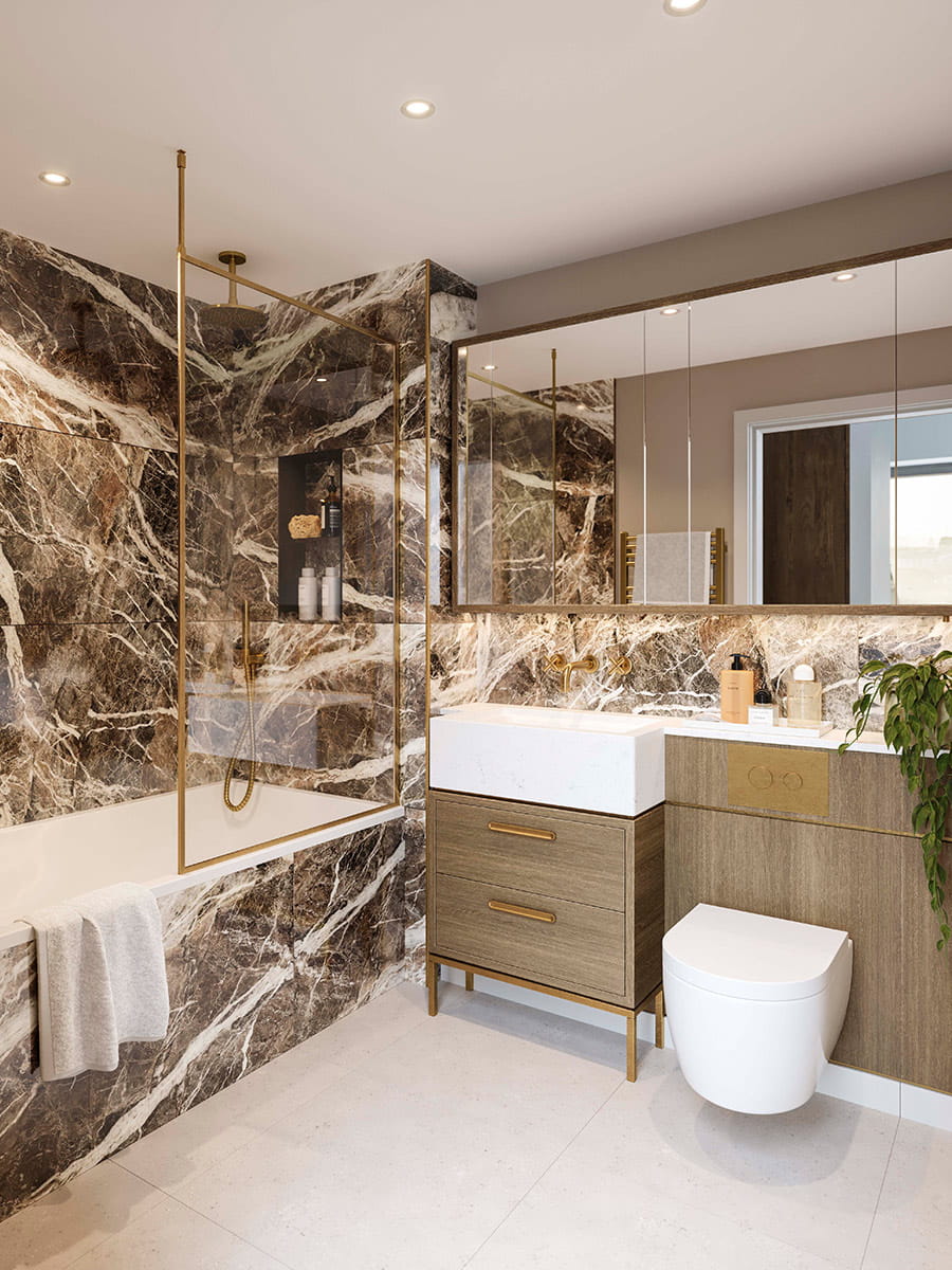 An interior bathroom image within a show apartment at The Gallery