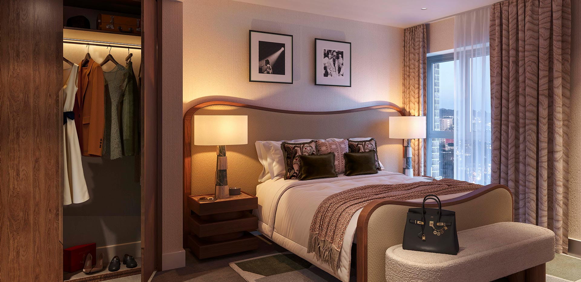 An interior bedroom image within a show apartment at The Gallery