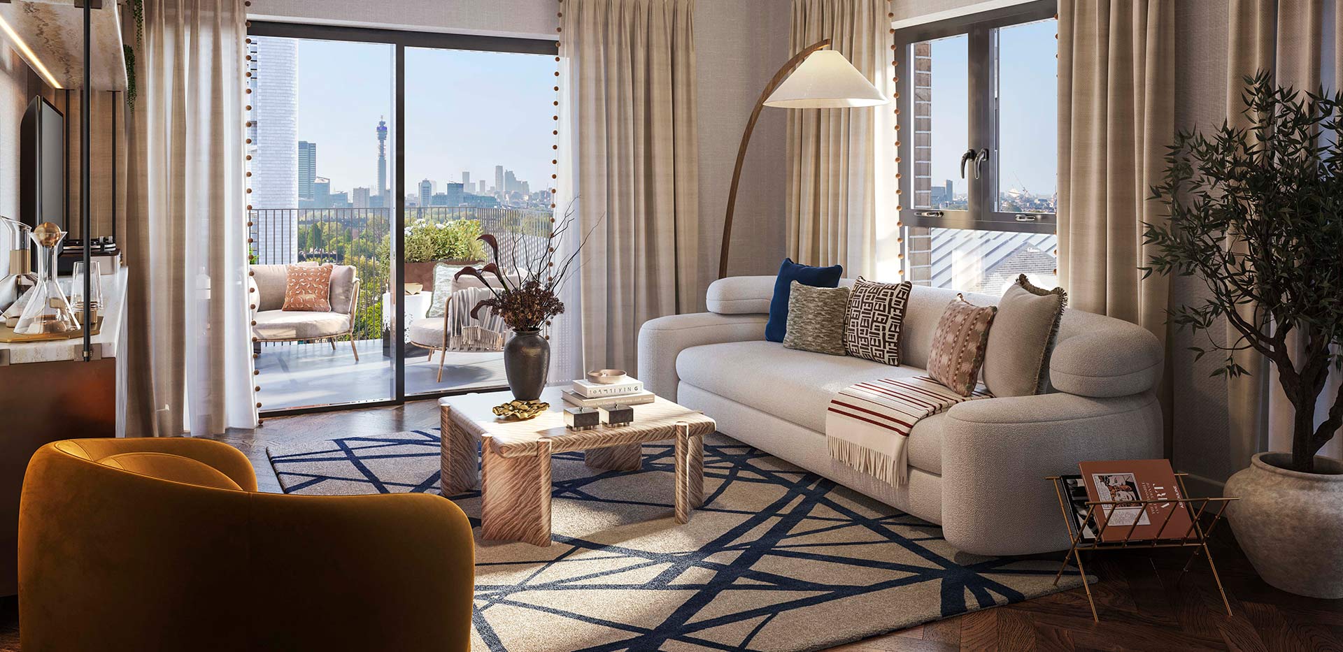 An interior living room image within a show apartment at The Gallery