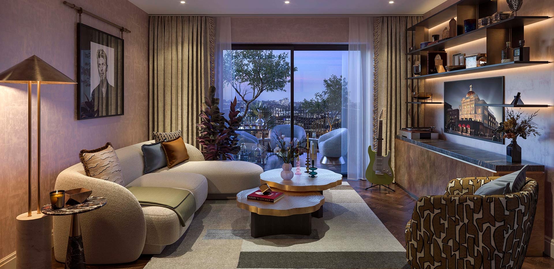 An interior living room image within a show apartment at The Gallery