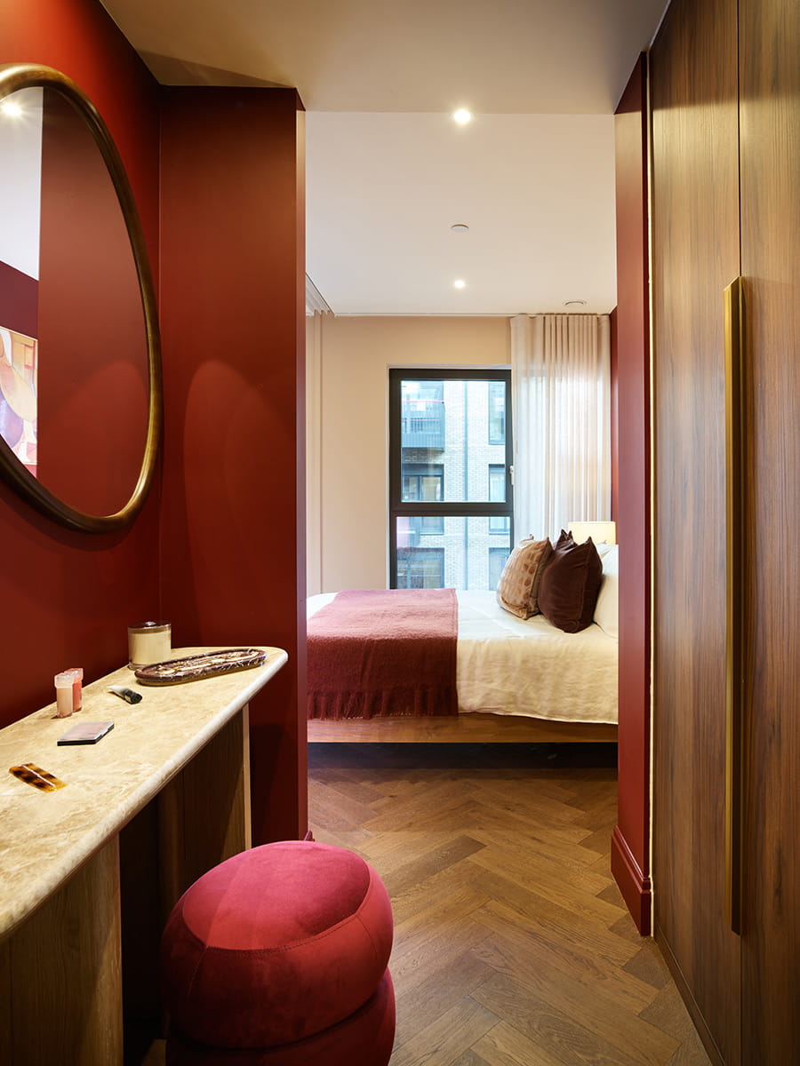 An interior Make Up Desk with view of Bed image from The Gallery at Camden Goods Yard