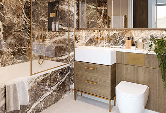 A bathroom with the amber palette at The Gallery