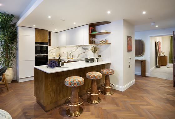 A kitchen with the marron palette at The Gallery