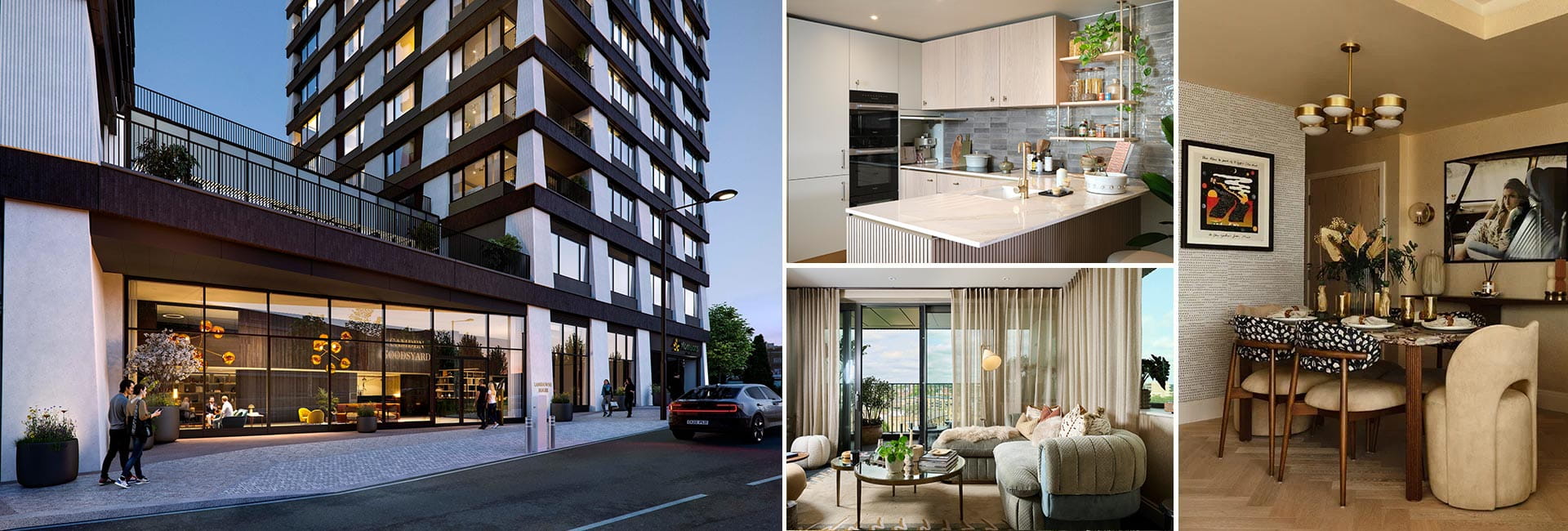 A montage of interior and exterior CGI's of The Regent at Camden Goods Yard