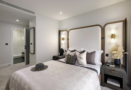 Interior shot of a bedroom at Saffron Wharf, London Dock