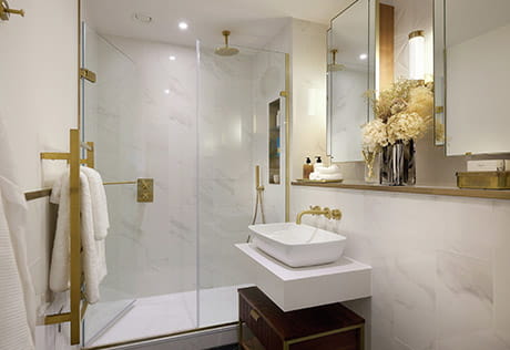 Interior shot of a bathroom at Saffron Wharf, London Dock