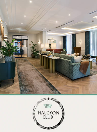 An interior image of the Residents' Lounge at The Halcyon