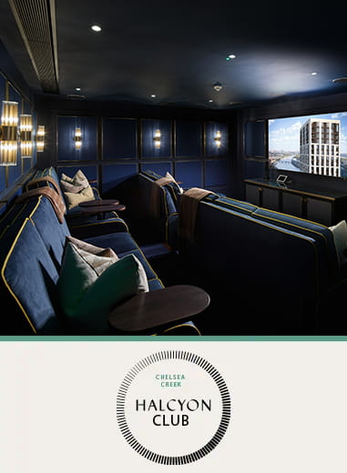 An interior image of the Cinema Room at The Halcyon