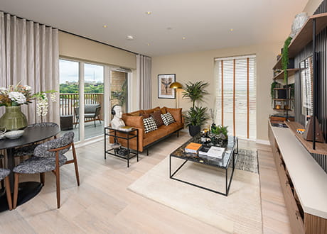 An interior living room image of a showhome at Alexandra Gate