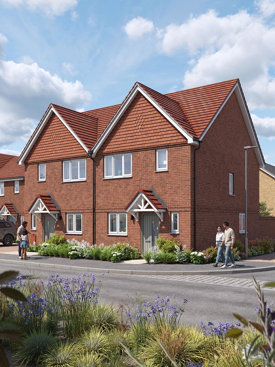 An exterior CGI of The Rowan house type at Eastbrook Village