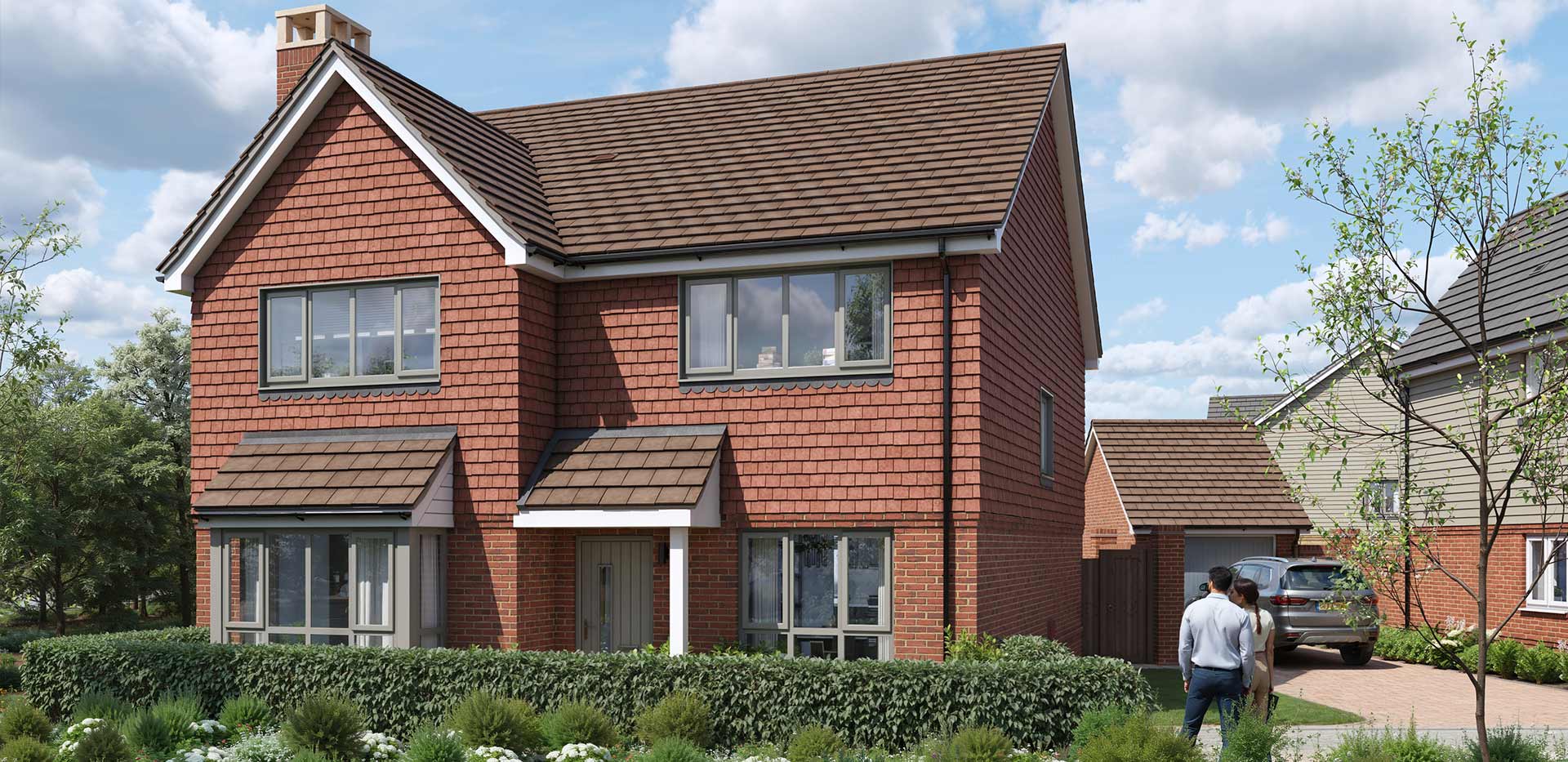 An exterior CGI of The Redwood house type at Eastbrook Village