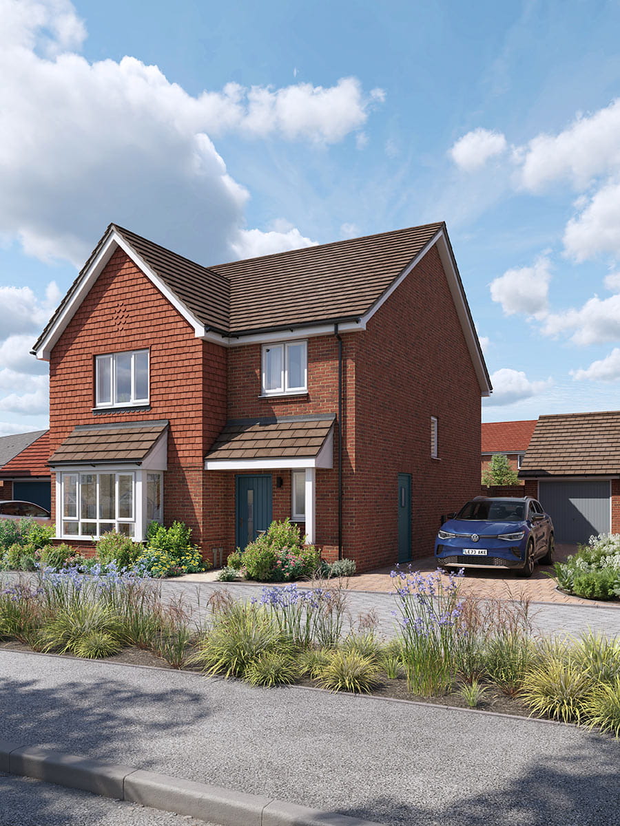 An exterior CGI of The Pine house type at Eastbrook Village