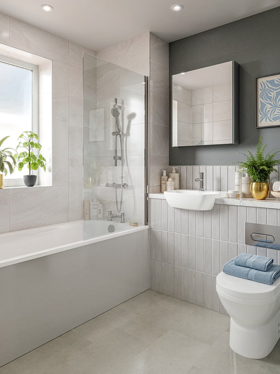 An interior CGI of the Bathroom at Eastbrook Village