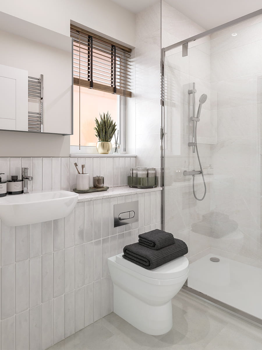 An interior CGI of the En Suite at Eastbrook Village