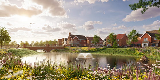 Housing development Eastbrook Village boasting a beautiful lake