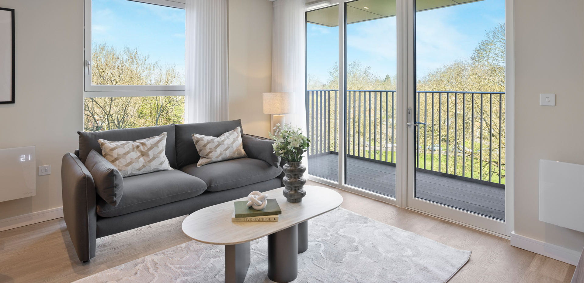 Eden Grove, three bedroom home spacious living area with green views