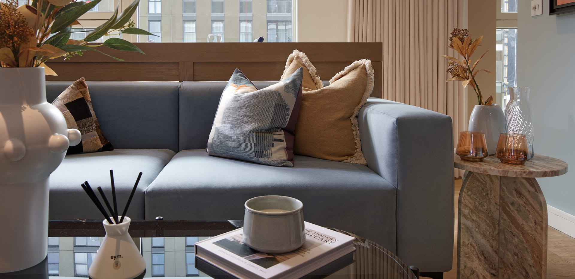 An image of the seating area within Show Apartment D3.5 at Eden Grove