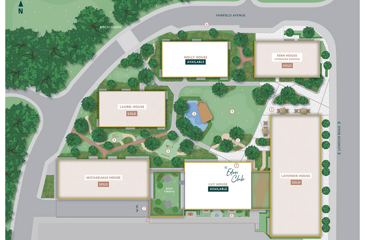 An illustration of the Eden Grove development with labels