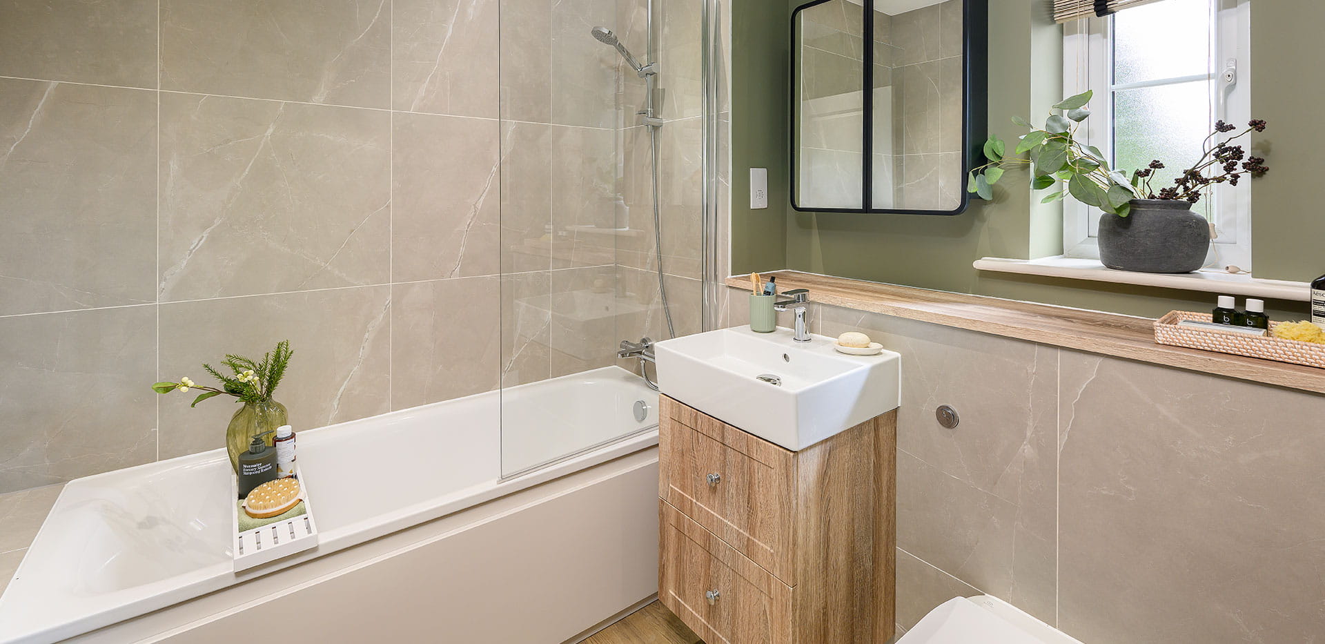 An interior photograph of the Bathroom from the 3 Bedroom Showhome at Foal Hurst Green