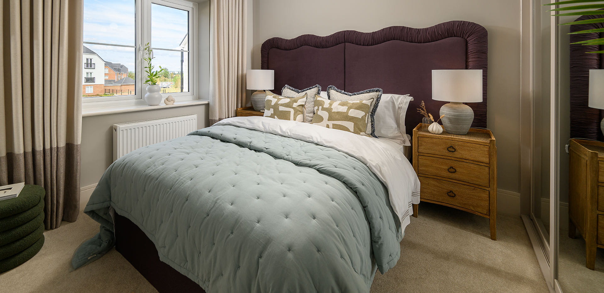 An interior photograph of a Bedroom from the 3 Bedroom Showhome at Foal Hurst Green