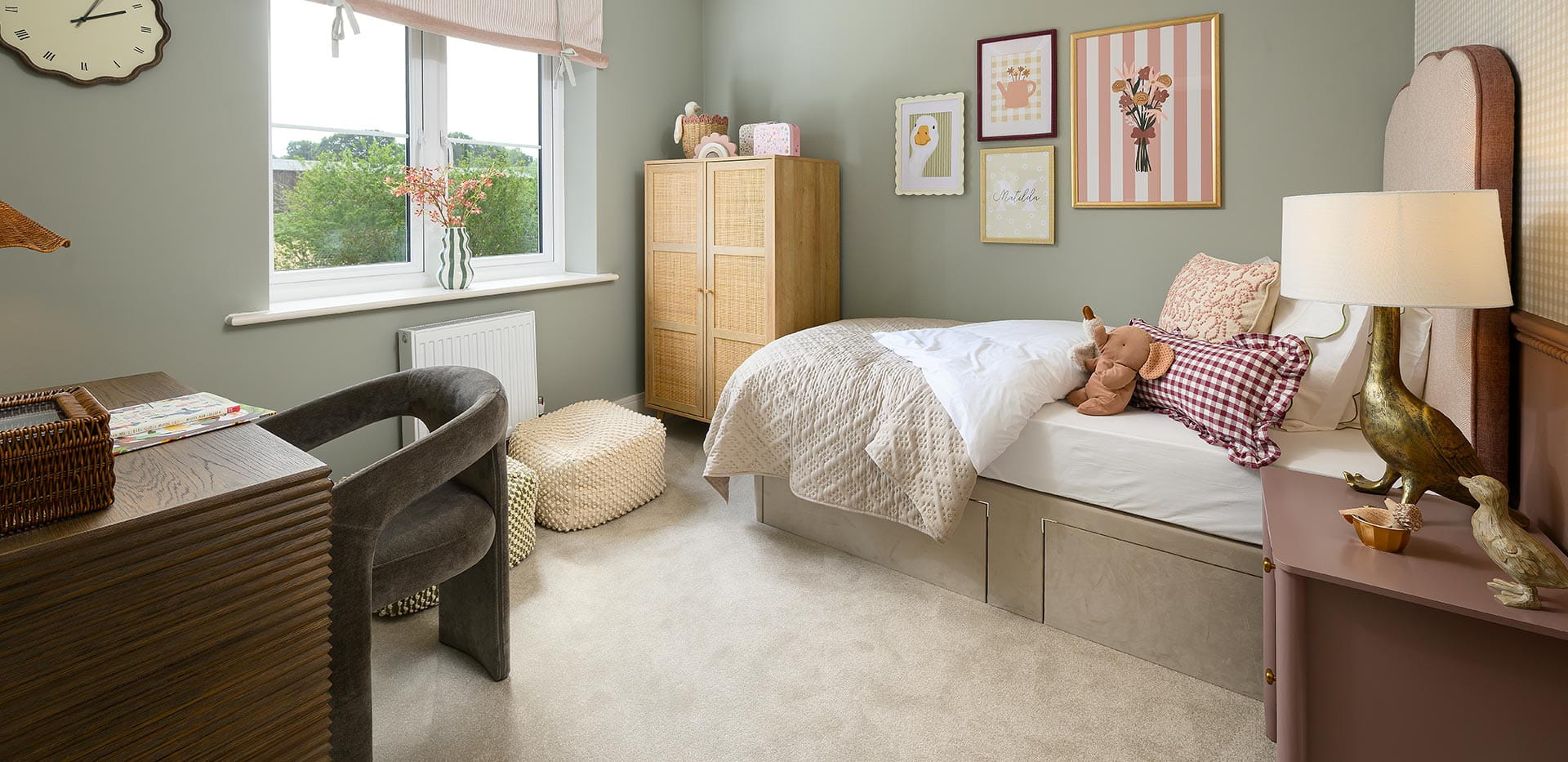 An interior photograph of a Bedroom from the 3 Bedroom Showhome at Foal Hurst Green