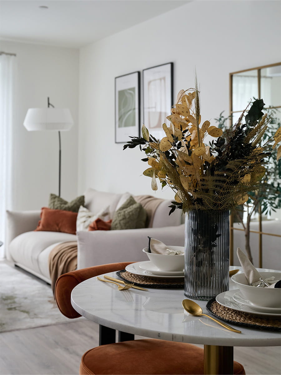 A close up image of the Dining / Living area