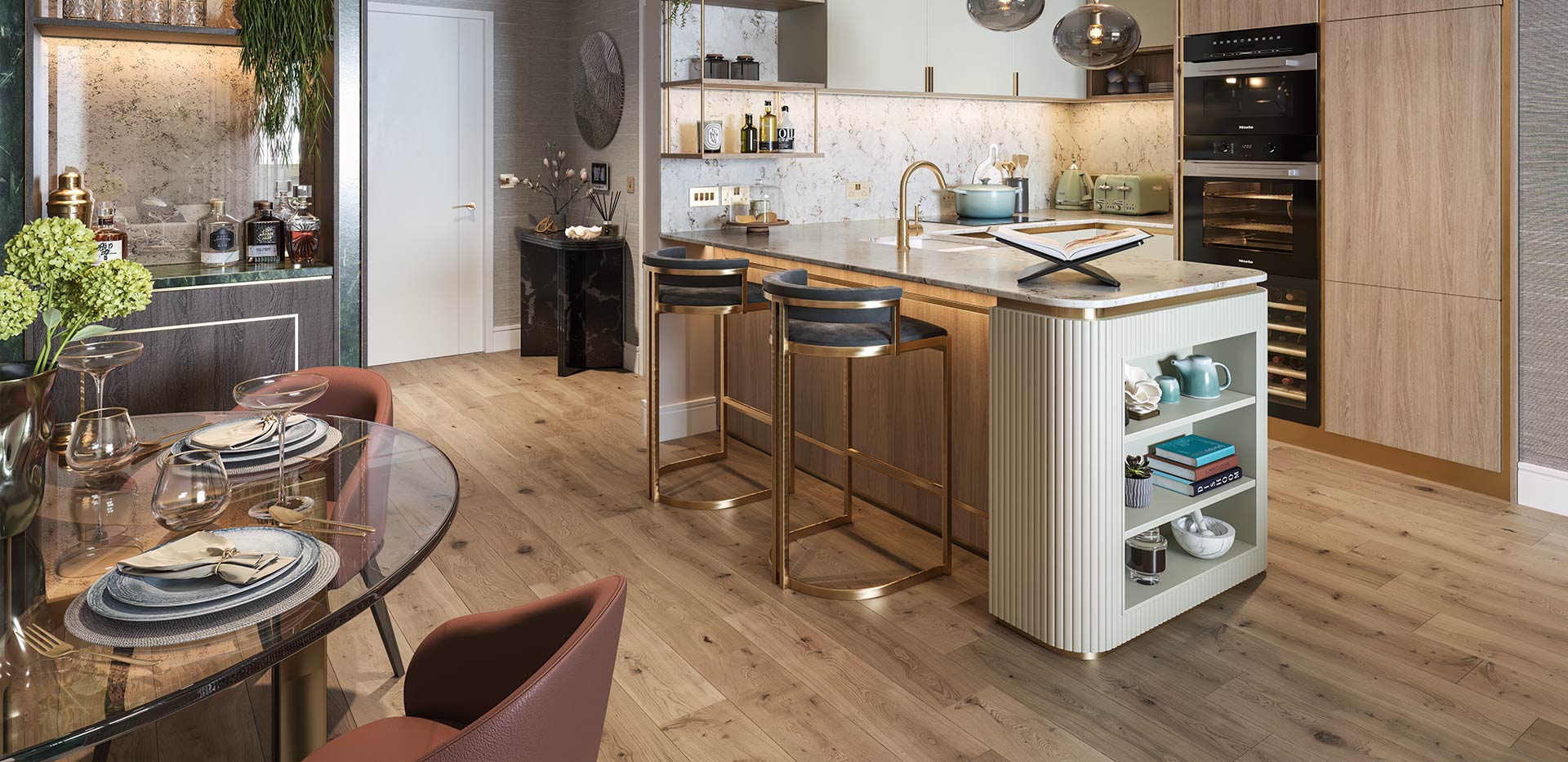 Fulham Reach, Palmer House, Interior Dawn, Dining / Living