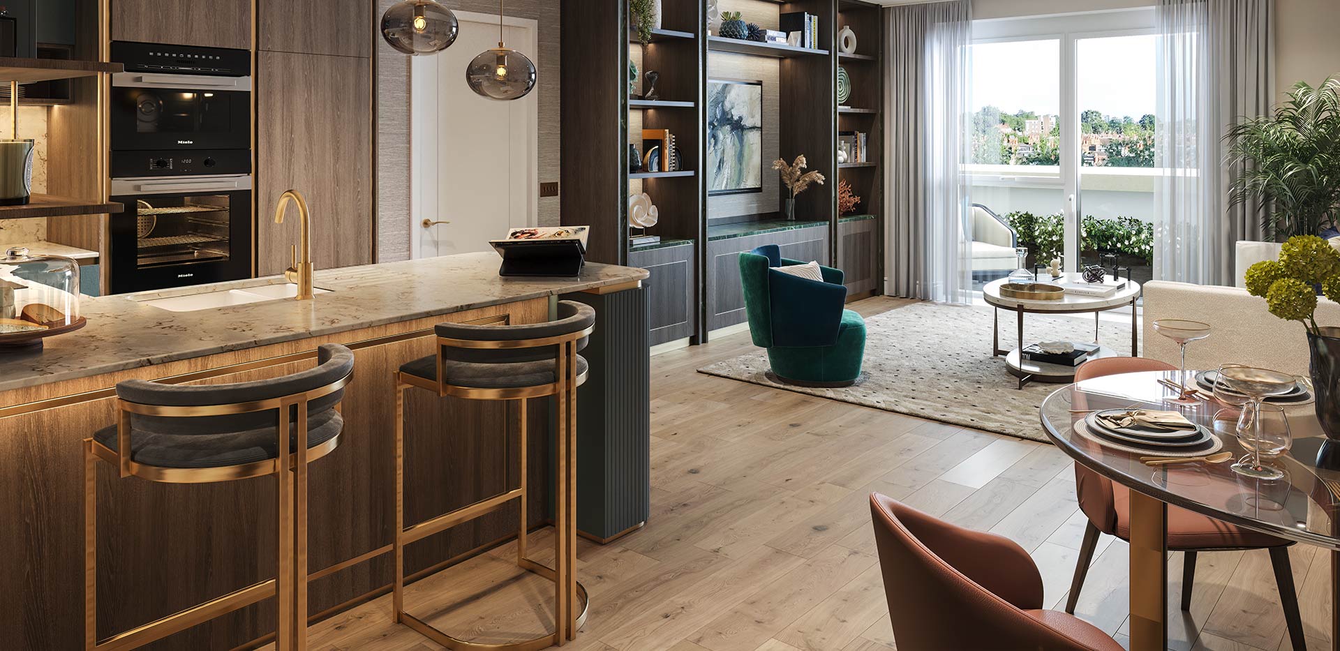 Fulham Reach, Palmer House, Interior Dawn, Dining / Kitchen / Living