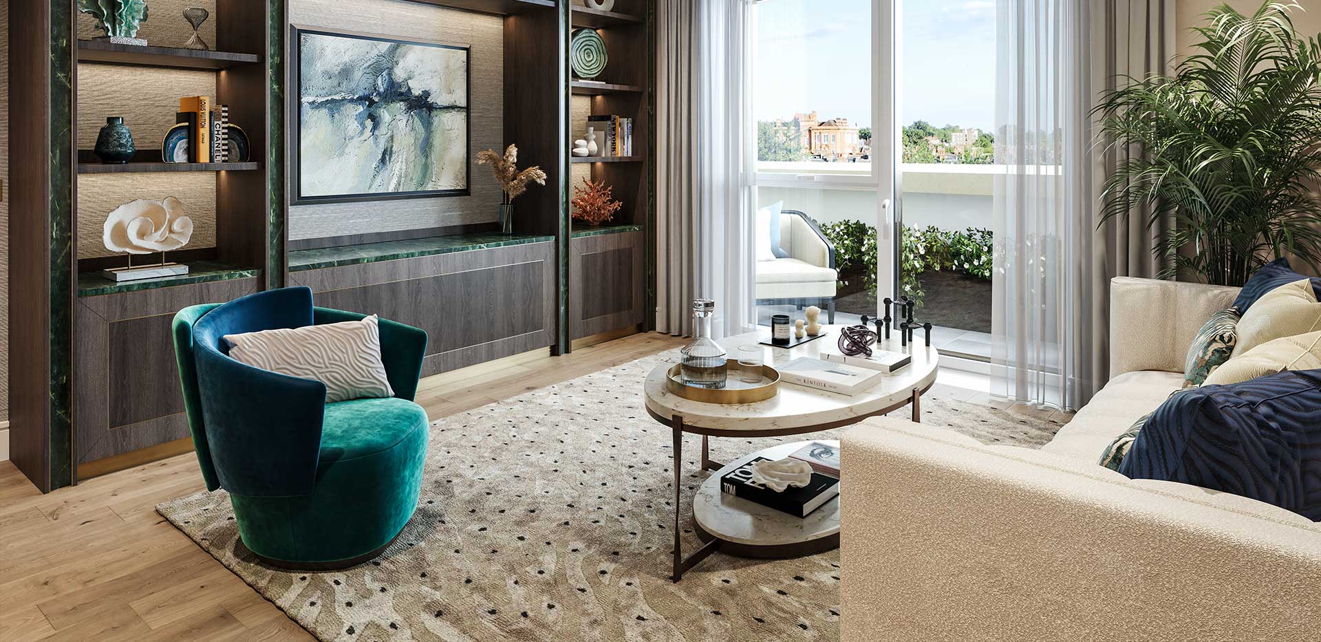 Fulham Reach, Palmer House, Interior Dusk, Living