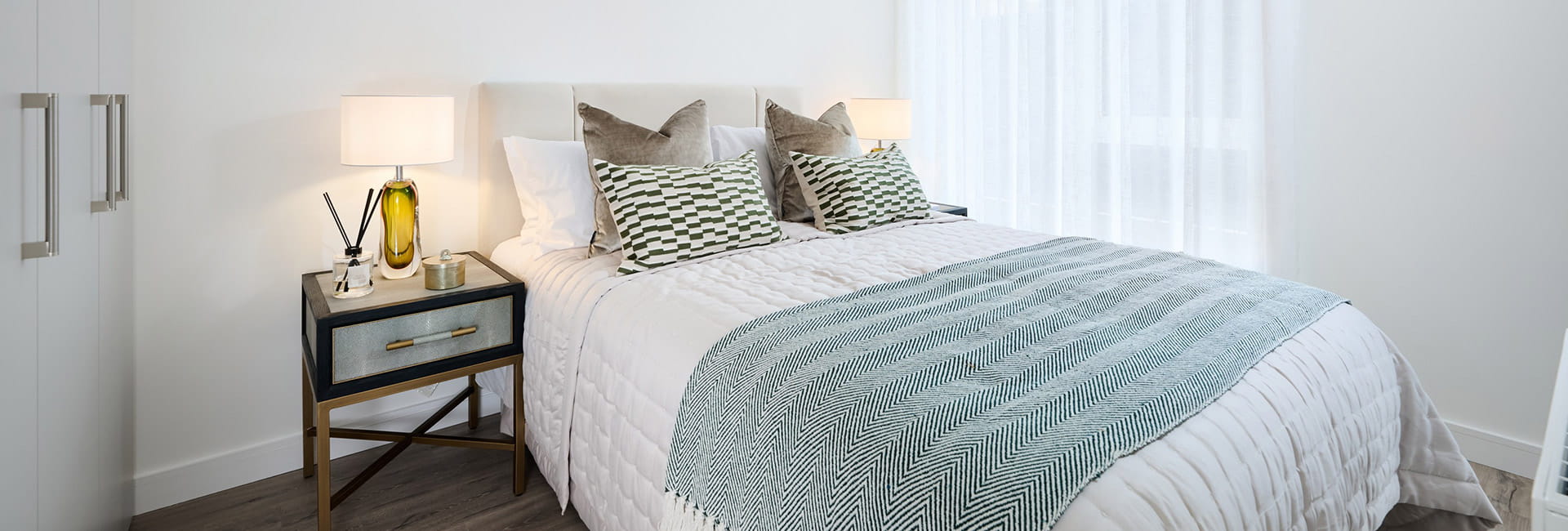 Fulham Reach home, light and airy bedroom