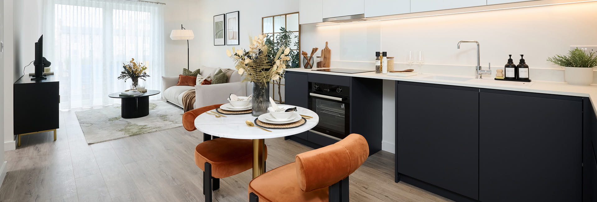 Fulham Reach home, light and spacious dining and living area