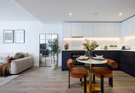 Fulham Reach home dining and living area