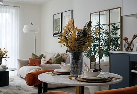 Fulham Reach home dining and living area