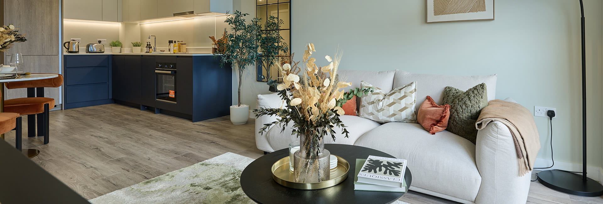 Fulham Reach, apartment, spacious living area full view