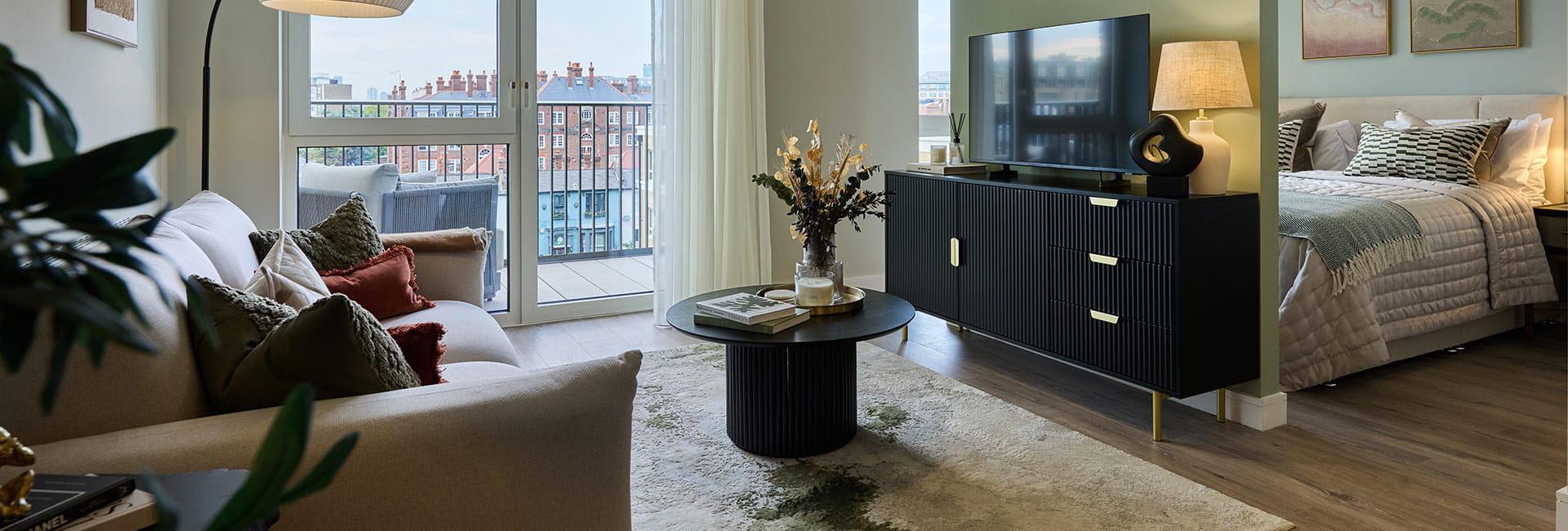Fulham Reach, apartment, spacious living area with stunning city views