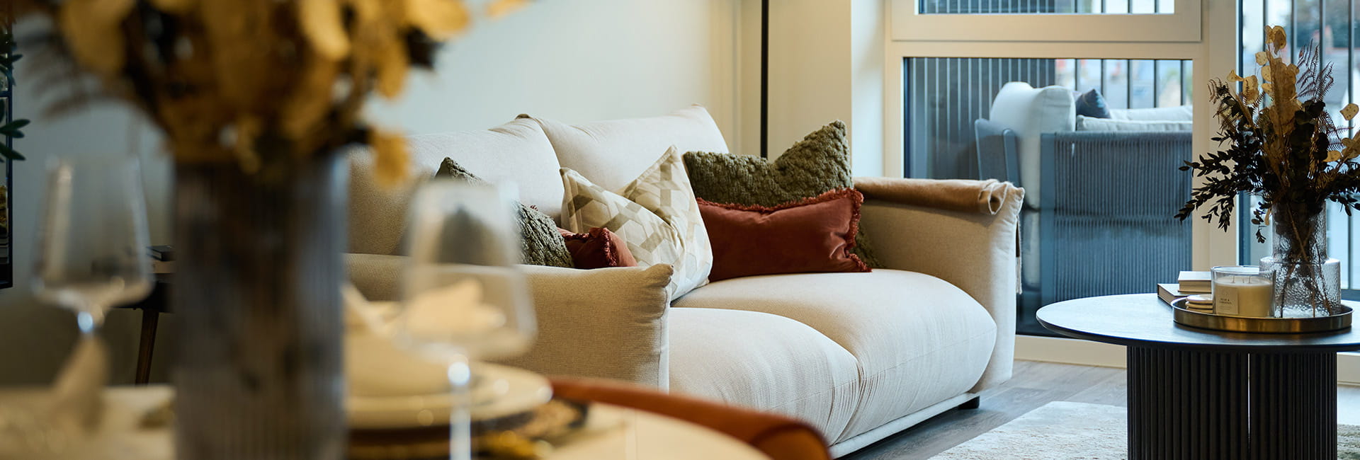 Fulham Reach, apartment, spacious living area with cosy sofa