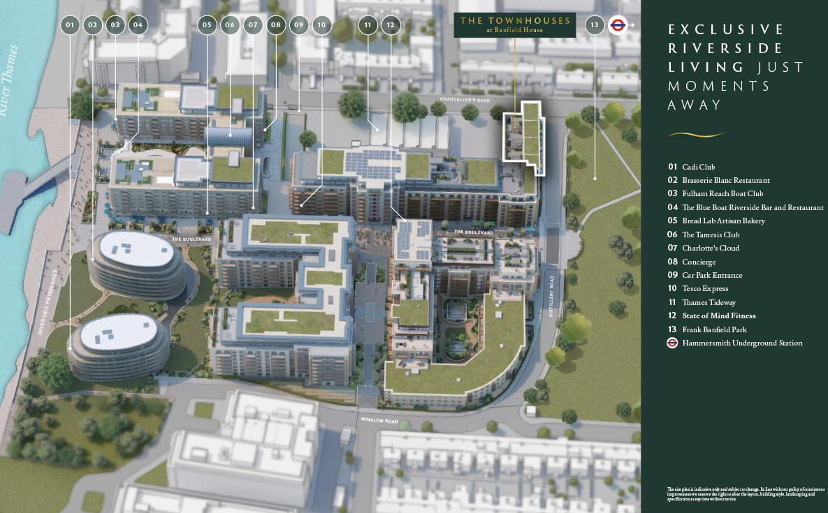 An image of the Fulham Reach site plan with labels